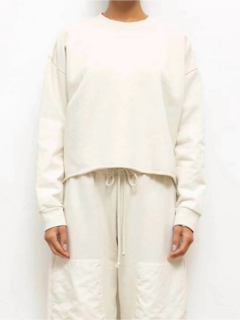 Leset Patchwork Crewneck Sweatshirt and Sweatpant Set in Chalk